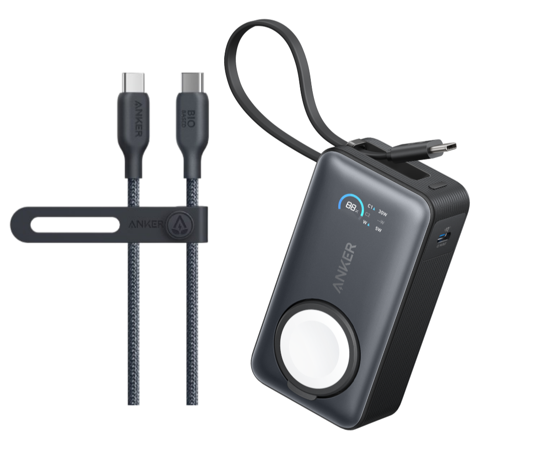 Anker MagGo Power Bank (10K, 35W, For Apple Watch)+Anker USB-C to USB-C Cable (3 ft)