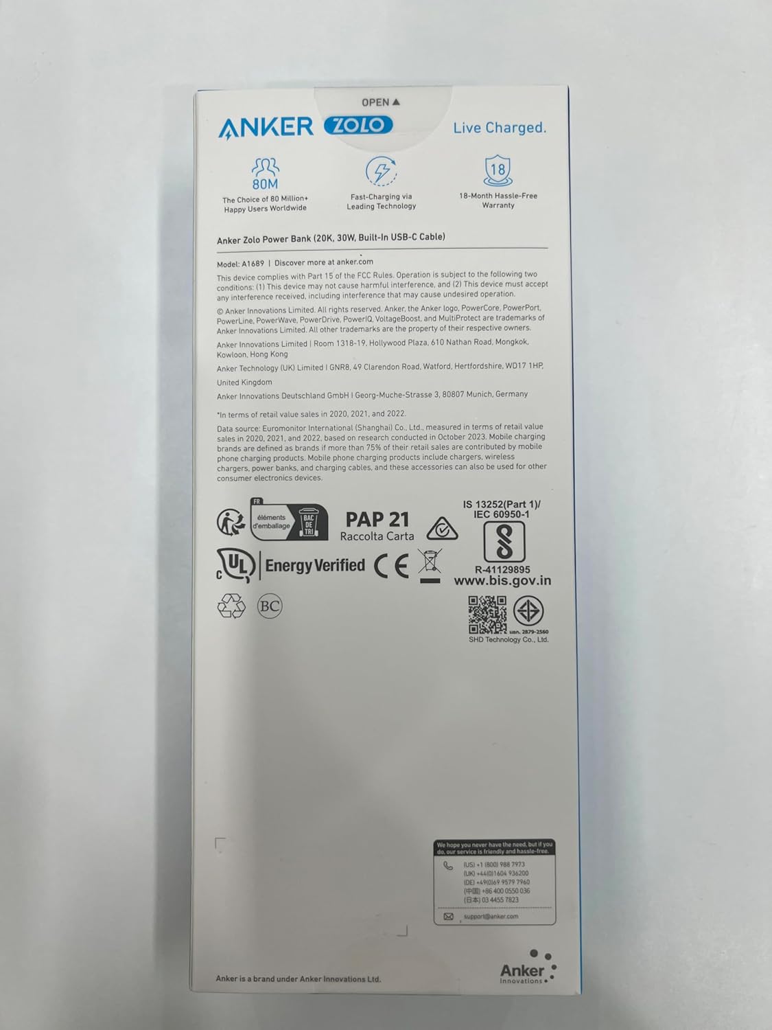 Anker Zolo Power Bank (20K, 30W, Built-In USB-C Cable)