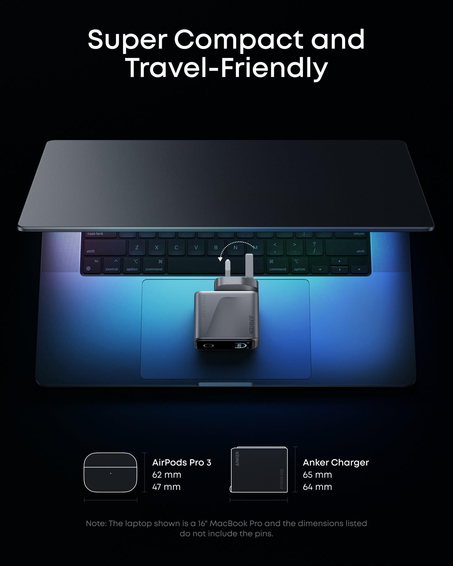 Anker Prime Charger (160W, 3 Ports, Smart Display) with Anker Prime USB-C to USB-C Cable (6 ft)