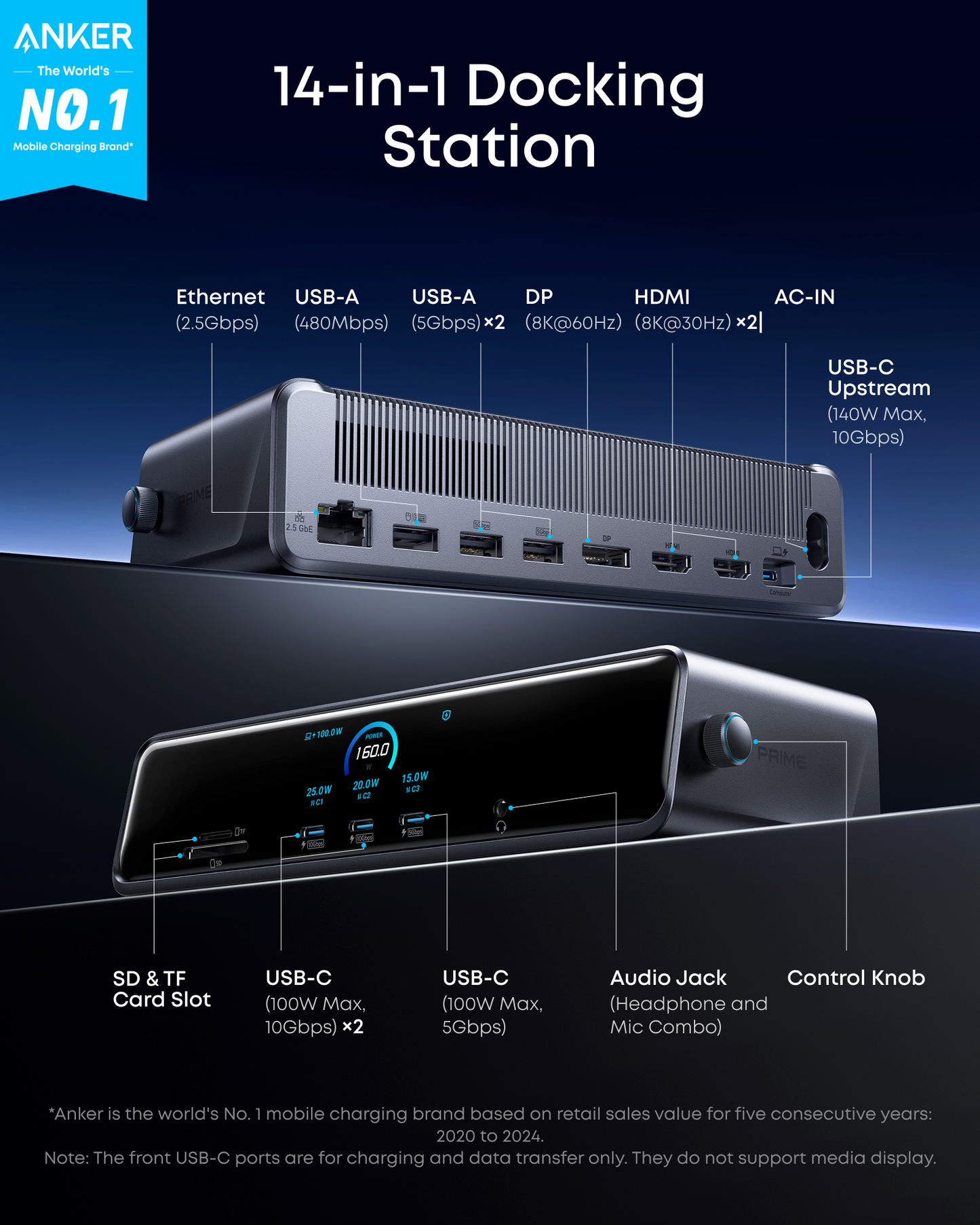 Anker Prime Docking Station (14-in-1, Triple Display, DisplayLink) with DL7400