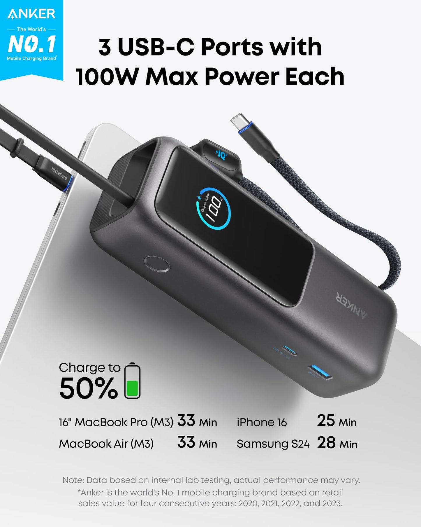 Anker Laptop Power Bank (25K, 165W, Built-In and Retractable Cables) + Liberty 4 NC | True-Wireless Noise Cancelling Earbuds