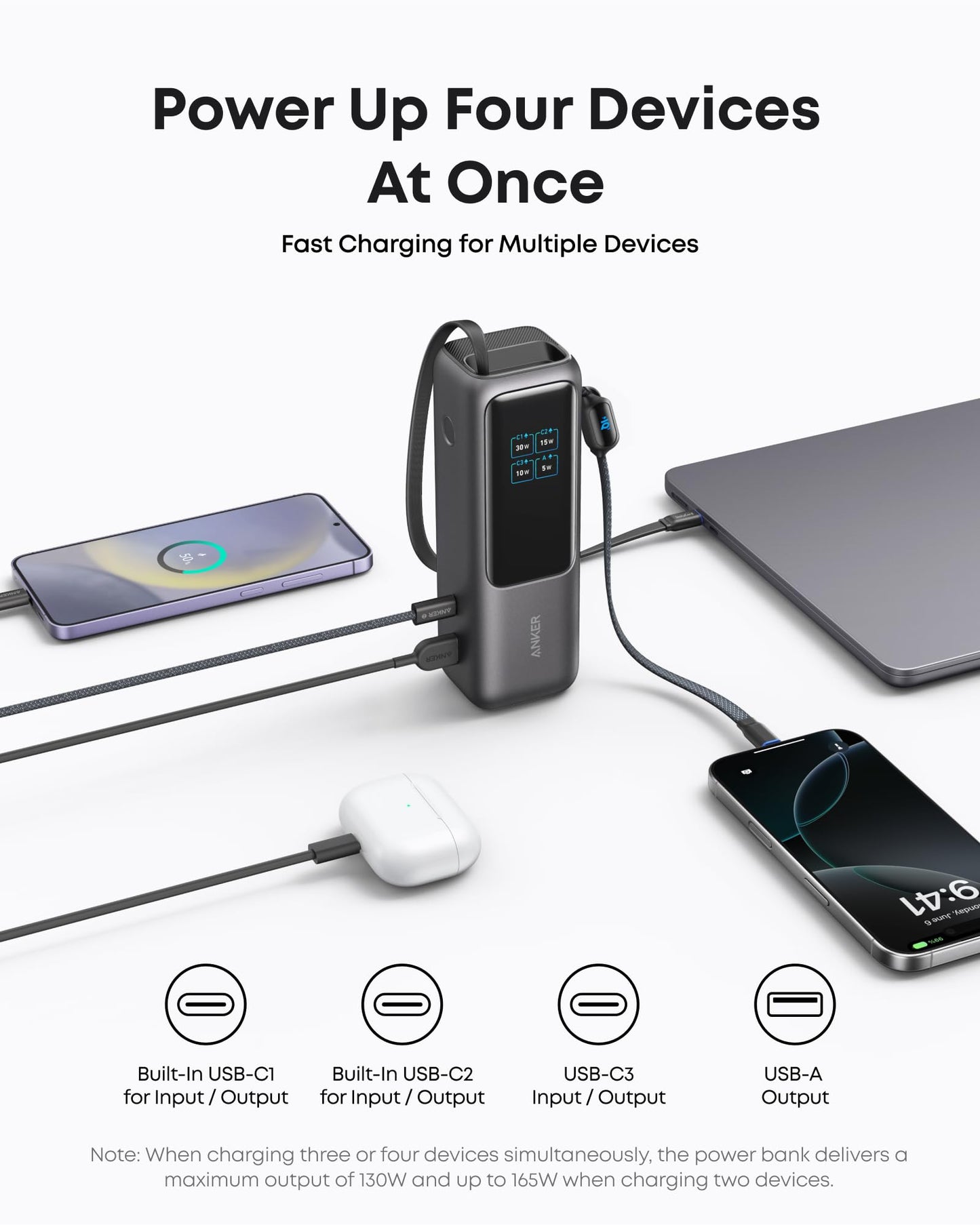 Anker Laptop Power Bank (25K, 165W, Built-In and Retractable Cables) + Liberty 4 NC | True-Wireless Noise Cancelling Earbuds