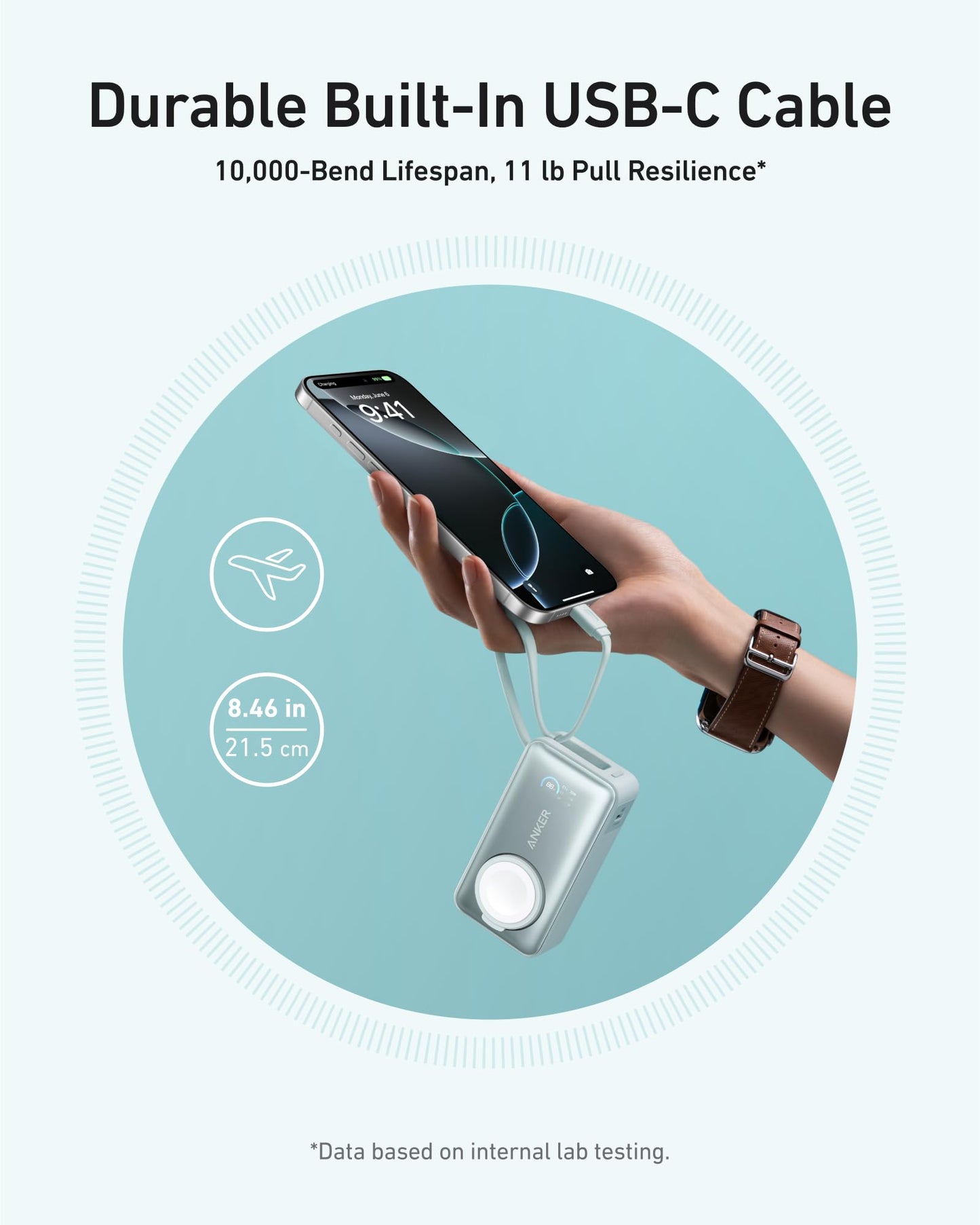 Anker MagGo Power Bank (10K, 35W, For Apple Watch)+Anker USB-C to USB-C Cable (3 ft)