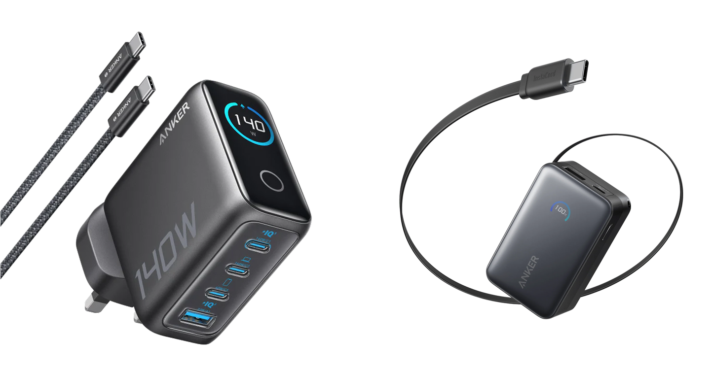 Anker Laptop Charger (140W, 4-Port, PD 3.1) with USB-C Cable + Anker Nano Power Bank (10K, 45W, Built-In Retractable USB-C Cable)