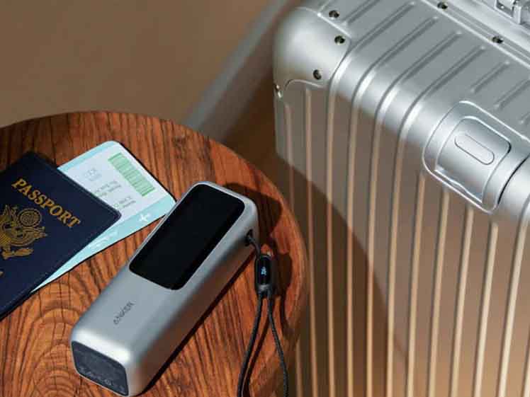 Power bank and luggage at the airport