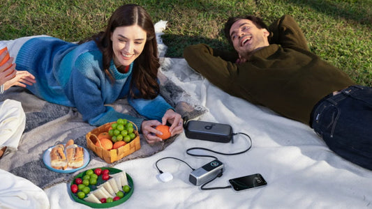 Using Anker power bank during picnic