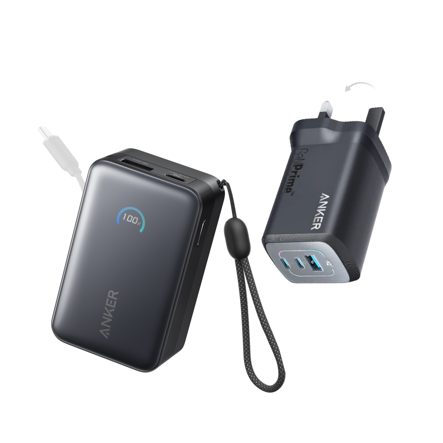 Anker Nano Power Bank (10K, 45W, Built-In Retractable USB-C Cable) + Anker Prime 100W GaN Charger (3 Ports)