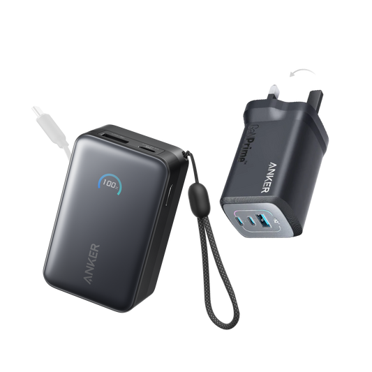 Anker Nano Power Bank (10K, 45W, Built-In Retractable USB-C Cable) + Anker Prime 100W GaN Charger (3 Ports)