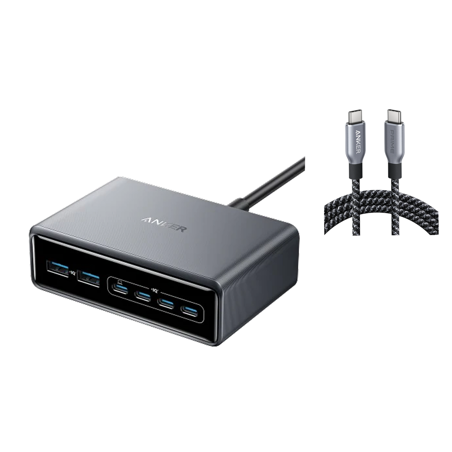 Anker Prime Charger (200W, 6 Ports, GaN)+ Anker Prime USB-C to USB-C Cable (240W, Upcycled-Braided)