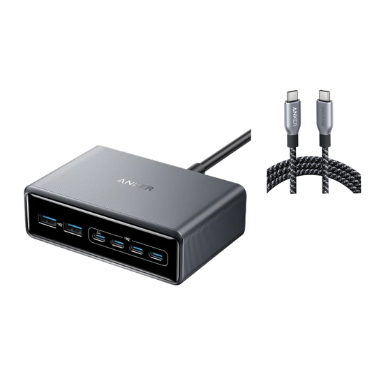Anker Prime Charger (200W, 6 Ports, GaN)+ Anker Prime USB-C to USB-C Cable (240W, Upcycled-Braided)