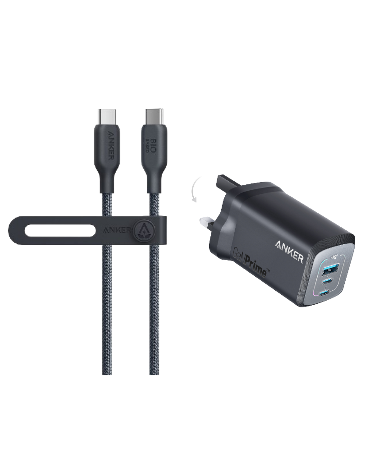 Anker Prime 100W GaN Wall Charger and USB-C to USB-C Cable (3 ft)