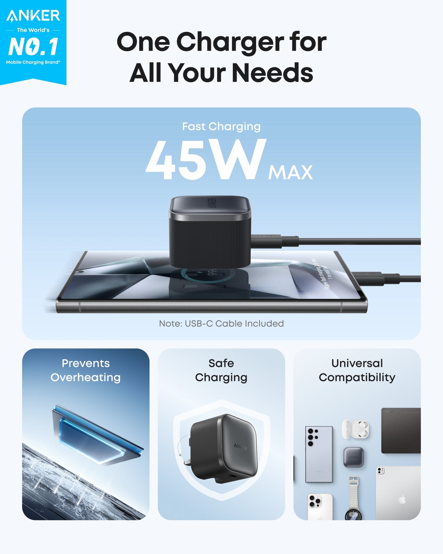 Anker Nano Charger (45W) with USB-C Cable