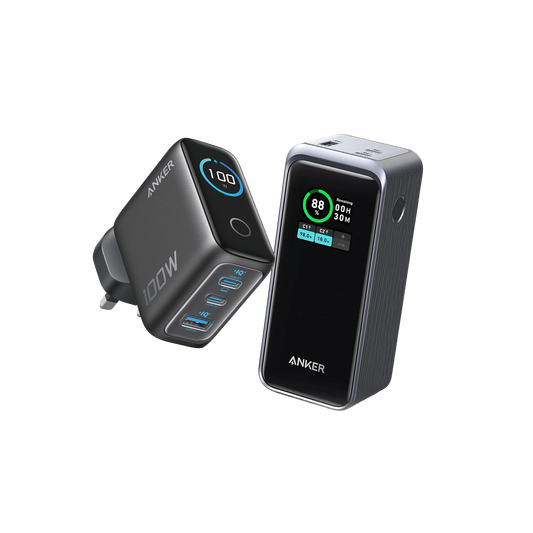 Anker Charger (100W, 3 Ports, Smart Display) + Anker Prime 20,000mAh Power Bank (200W)