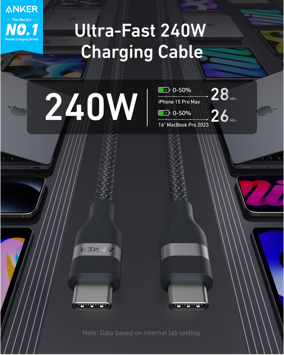 Anker USB-C to USB-C Cable (240W, Upcycled-Braided)