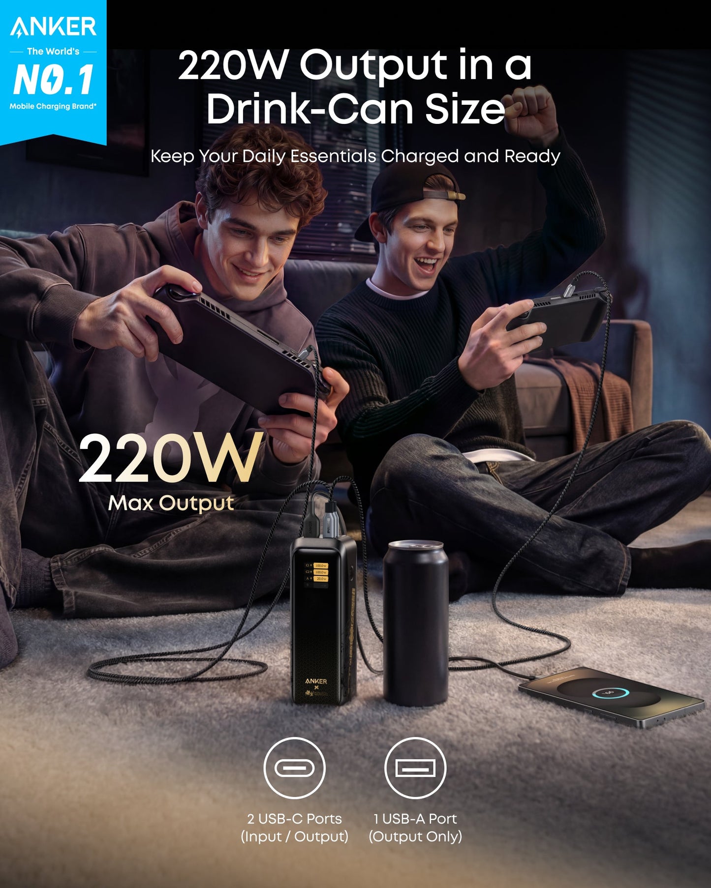 Anker portable charger with 220W output for gaming devices