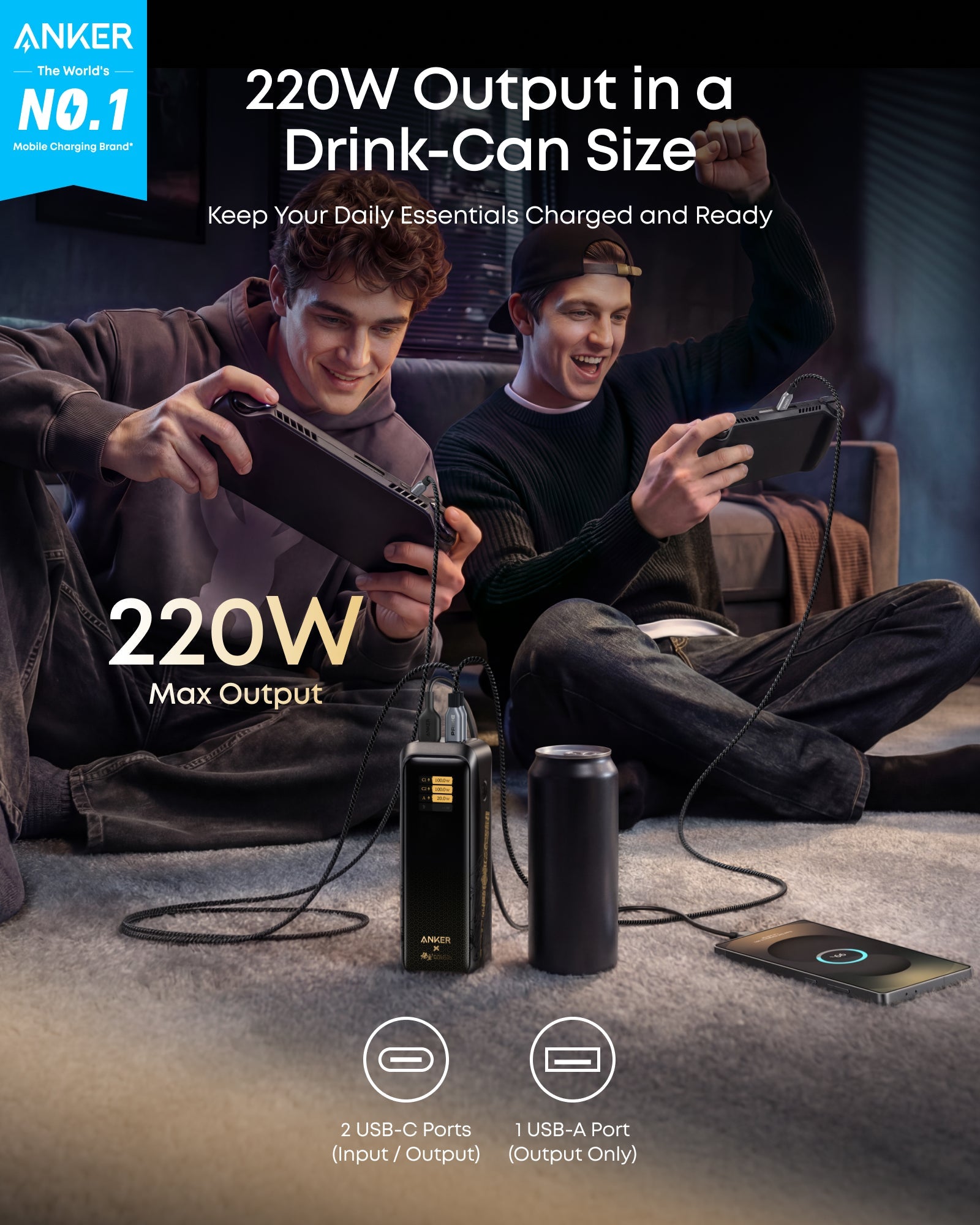 Anker portable charger with 220W output for gaming devices