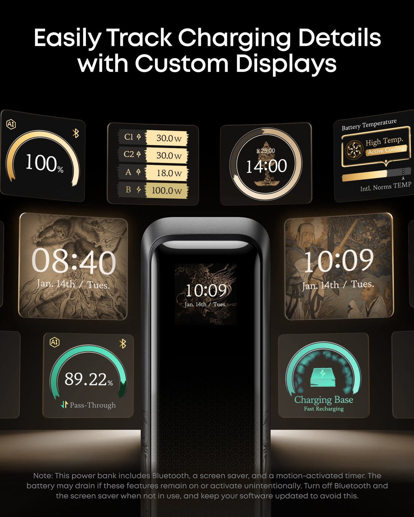 Anker power bank with custom displays for charging details