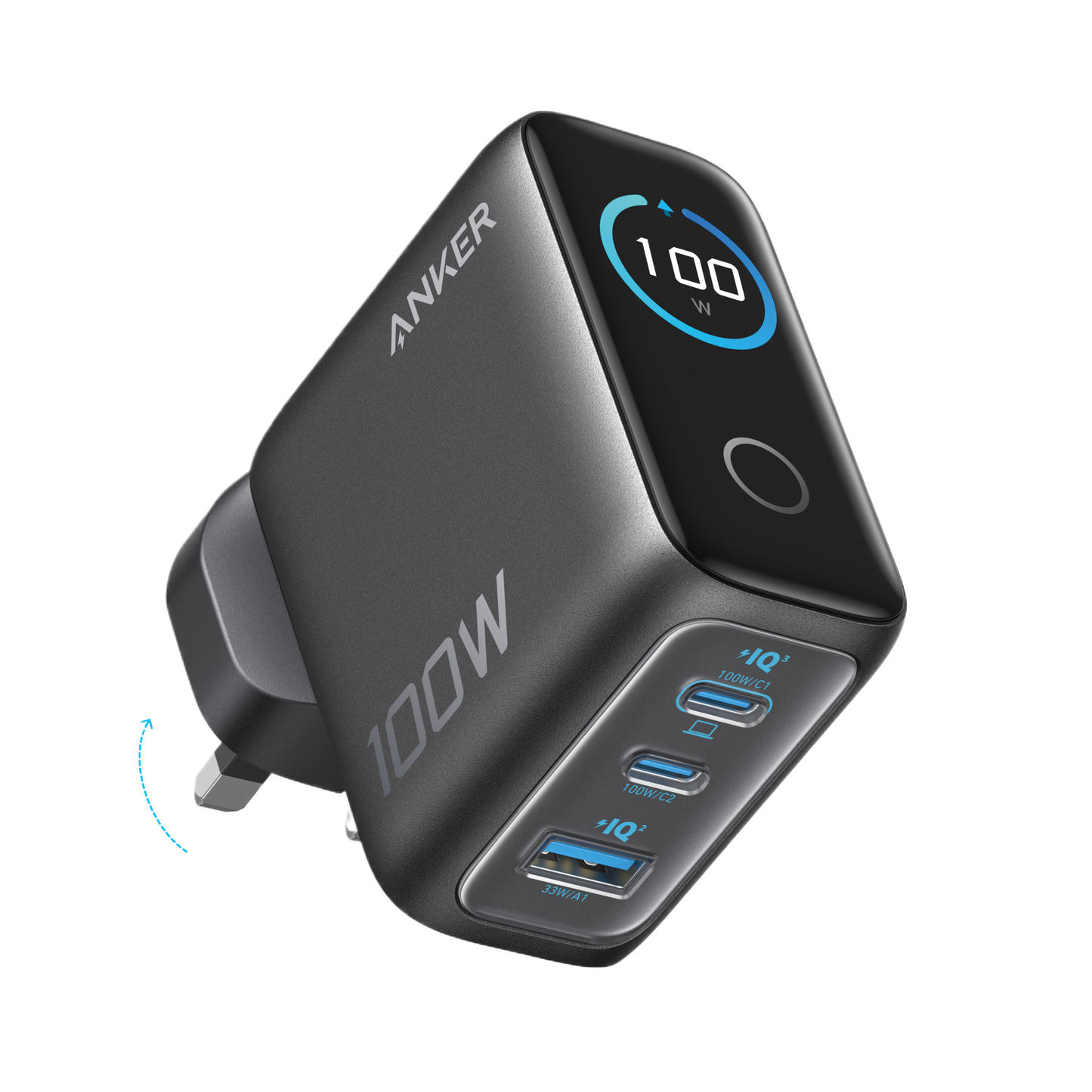 Anker Charger (100W, 3 Ports, Smart Display) + Anker Prime 20,000mAh Power Bank (200W)