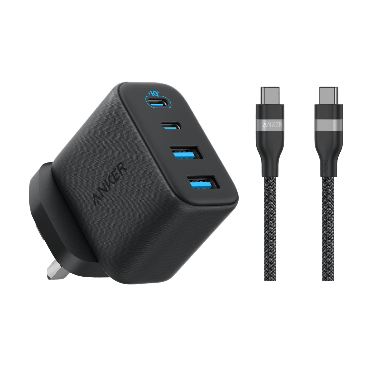 Anker Zolo Charger (50W, 4 Ports) with 3 ft USB-C to USB-C Cable
