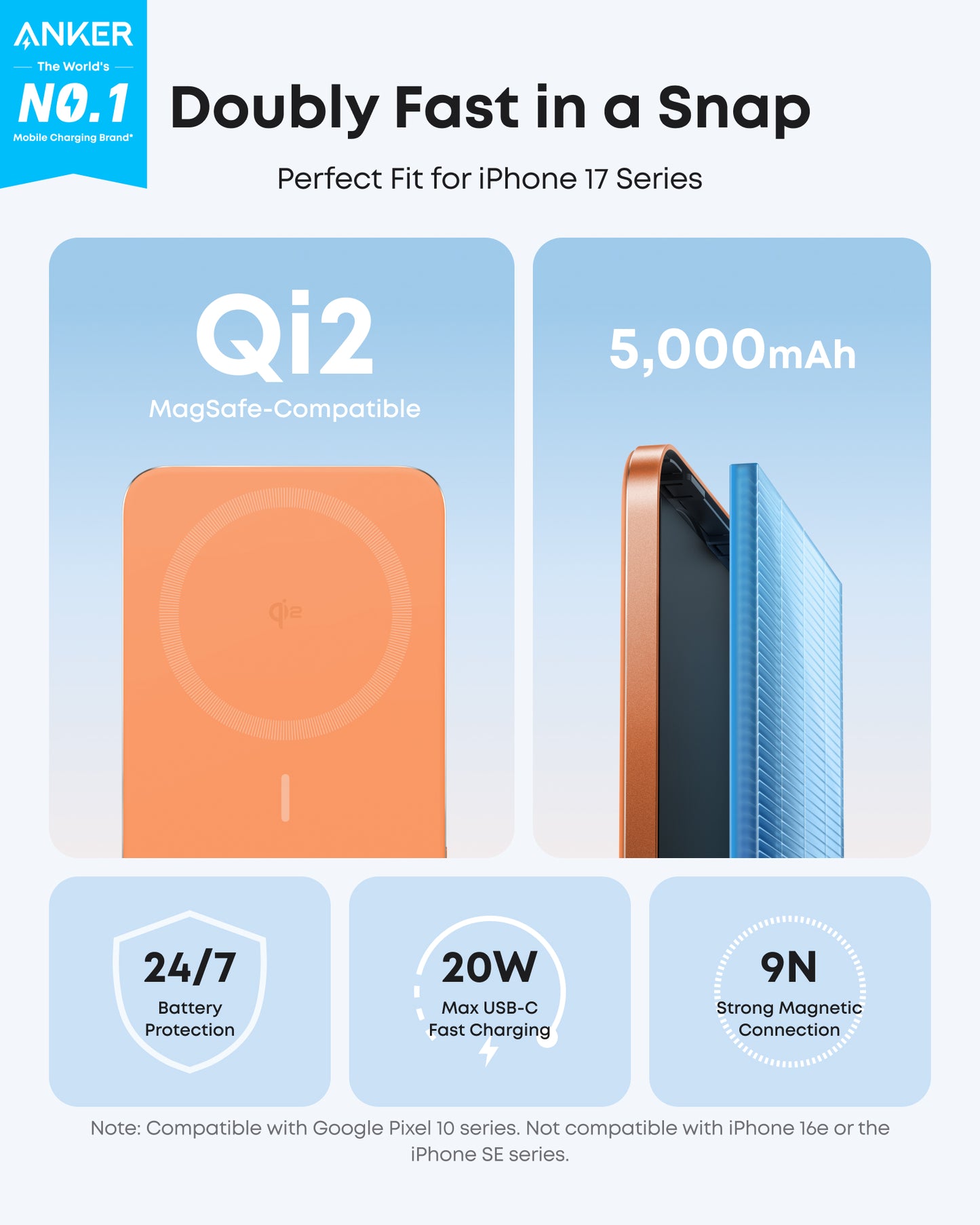 Anker Nano Power Bank, 5,000mAh Wireless Charger, Ultra-Slim, 15W Fast Charging