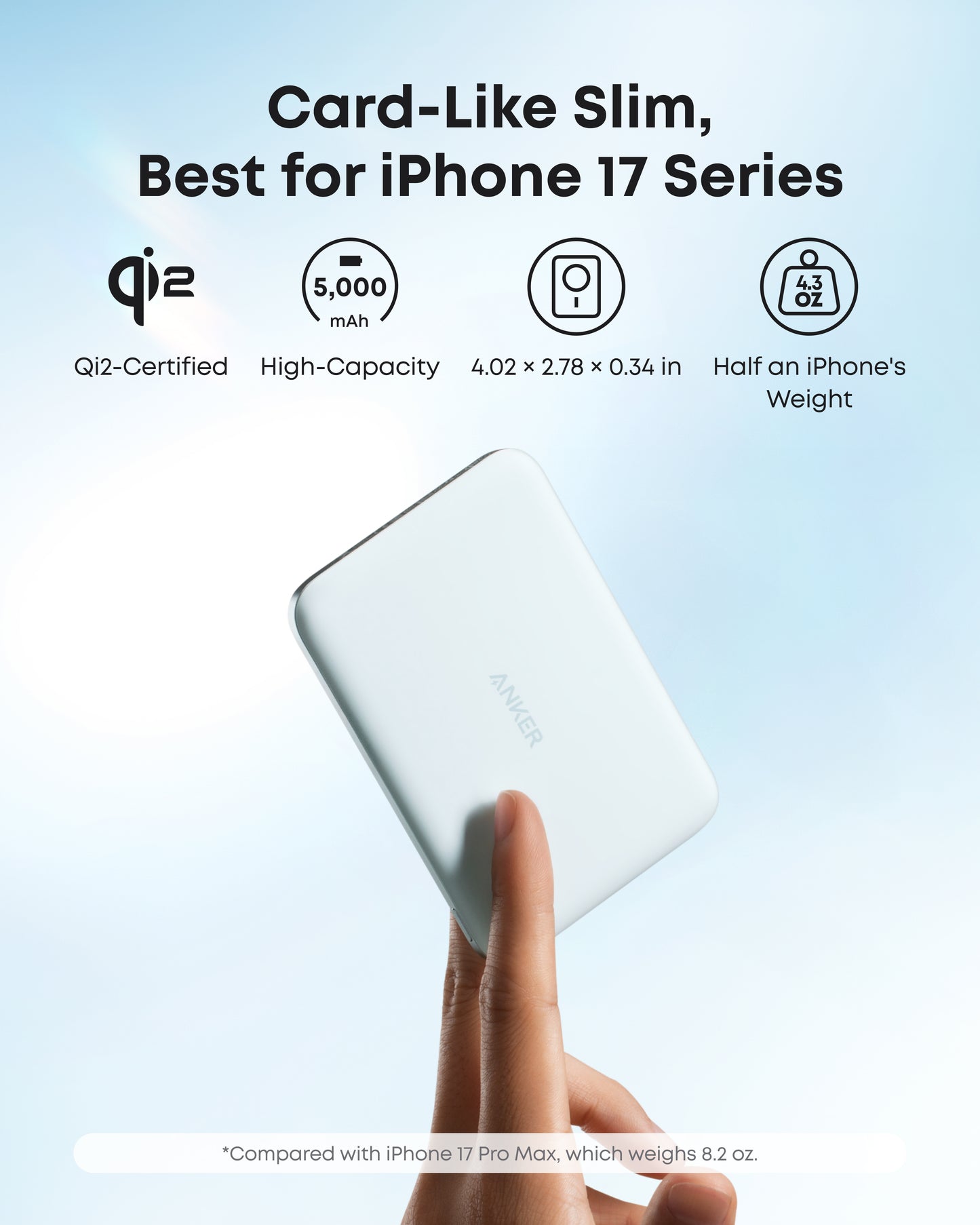 Anker Nano Power Bank, 5,000mAh Wireless Charger, Ultra-Slim, 15W Fast Charging