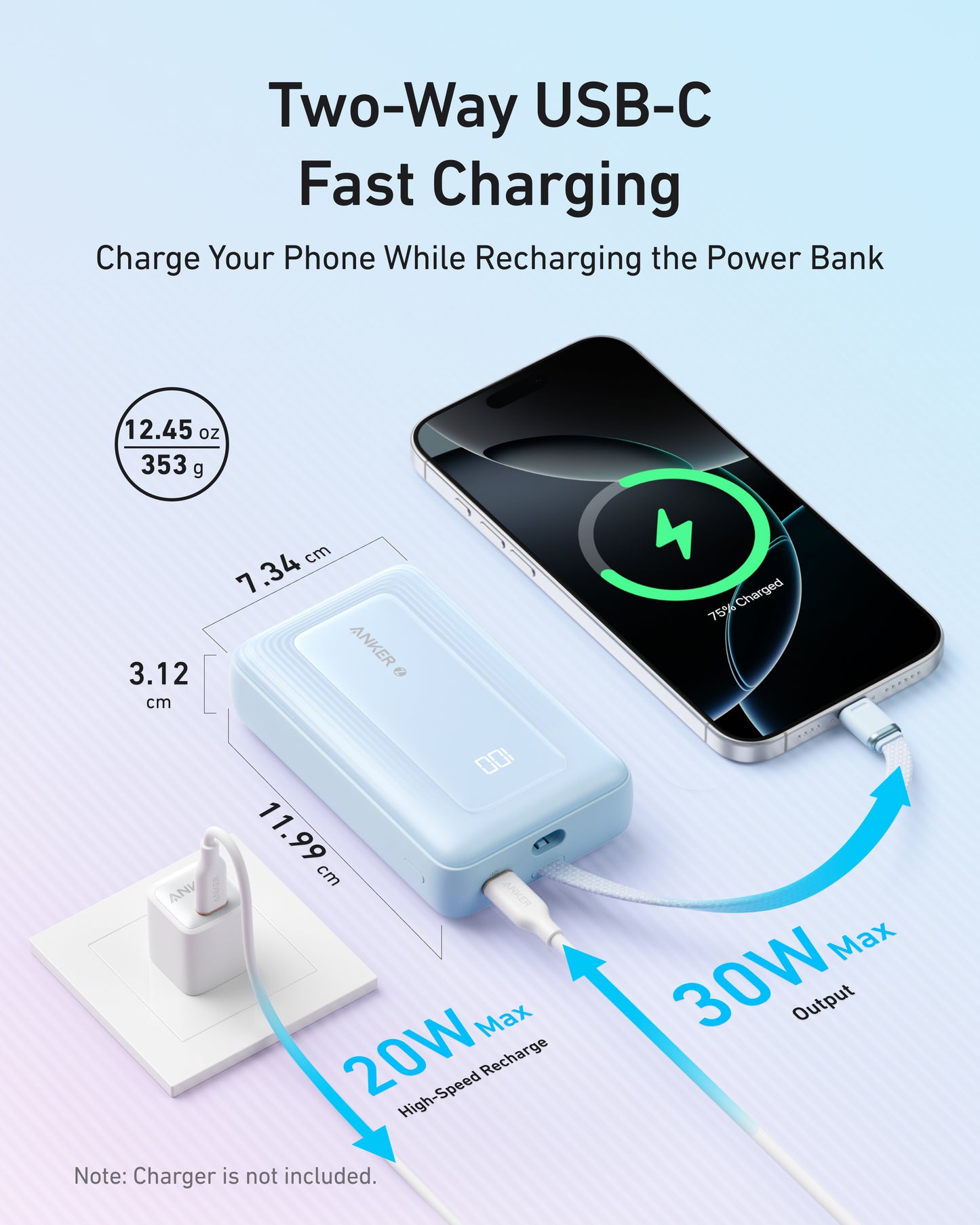 Anker Zolo Power Bank (20K, 30W, Built-In USB-C Cable)