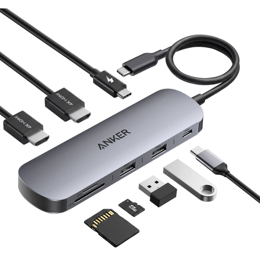Anker Nano USB-C Hub (8-in-1, Dual Display), 10 Gbps Speed, 85W Max Fast Laptop Charging