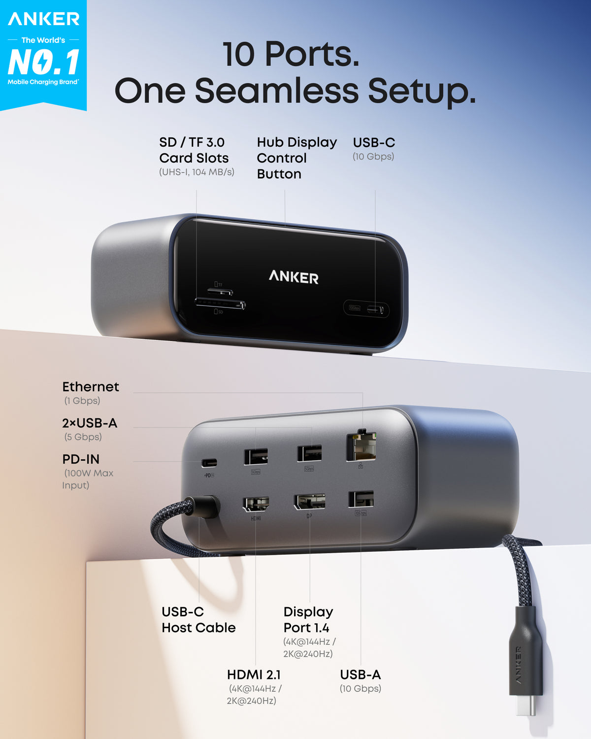 Anker 10-in-1 Desktop USB-C Hub (Dual 4K, Smart Display)