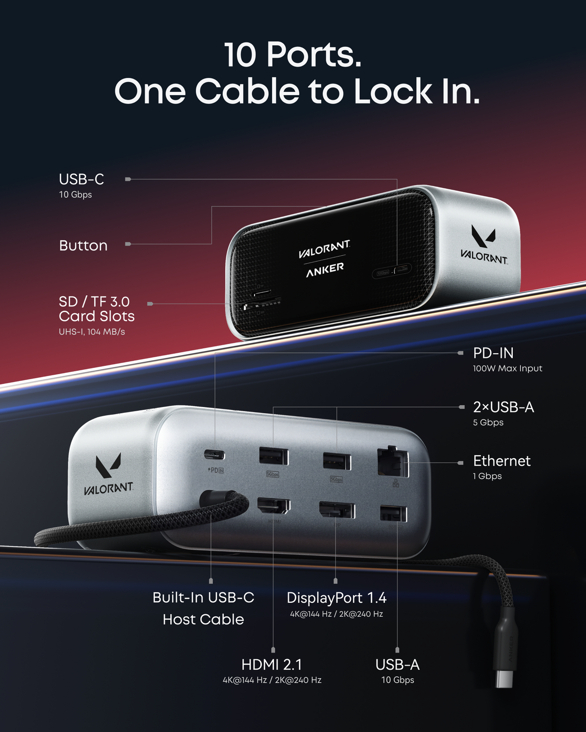Anker Nano 10-in-1 USB C Hub, Smart Display Hub, VALORANT Limited Edition