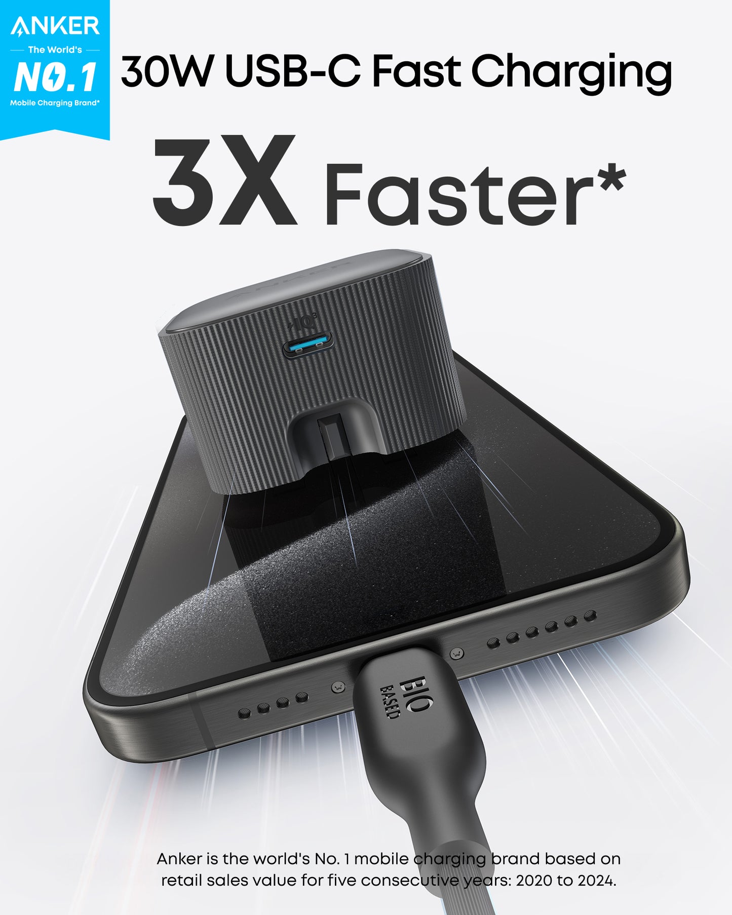 Anker Nano USB-C Wall Charger (30W) and USB-C to USB-C Cable (240W, Upcycled-Braided)