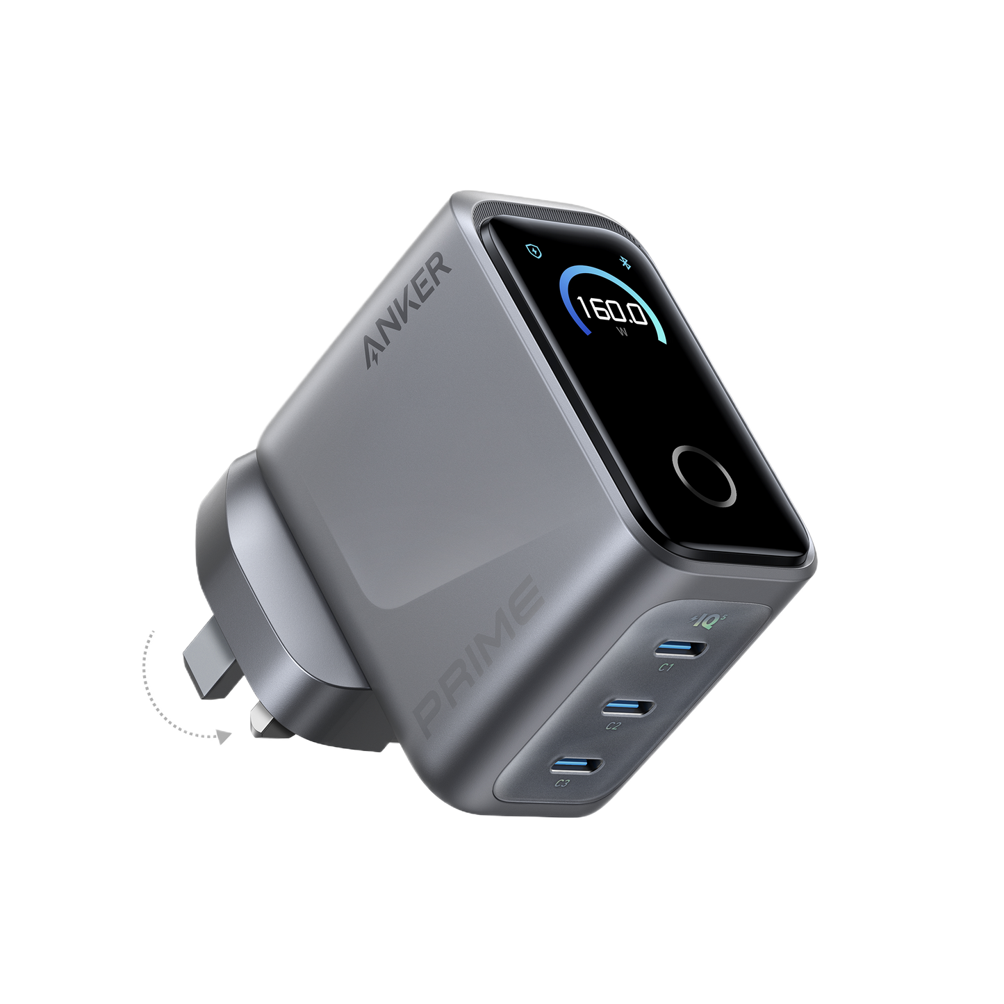 Anker Prime Charger (160W, 3 Ports, Smart Display)