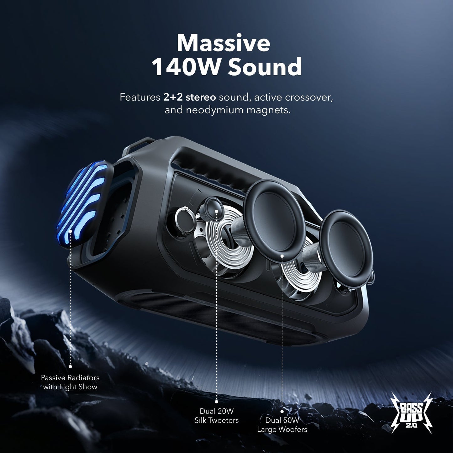 soundcore Boom 2 Plus | Outdoor Bluetooth Speaker, 140W Sound and RGB Lights