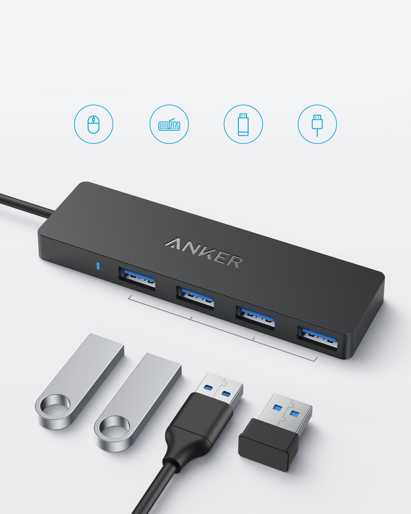 Anker 4-Port USB 3.0 Data Hub, Ultra-Slim 5Gbps USB-C OTG Hub with 2 ft Extended Cable