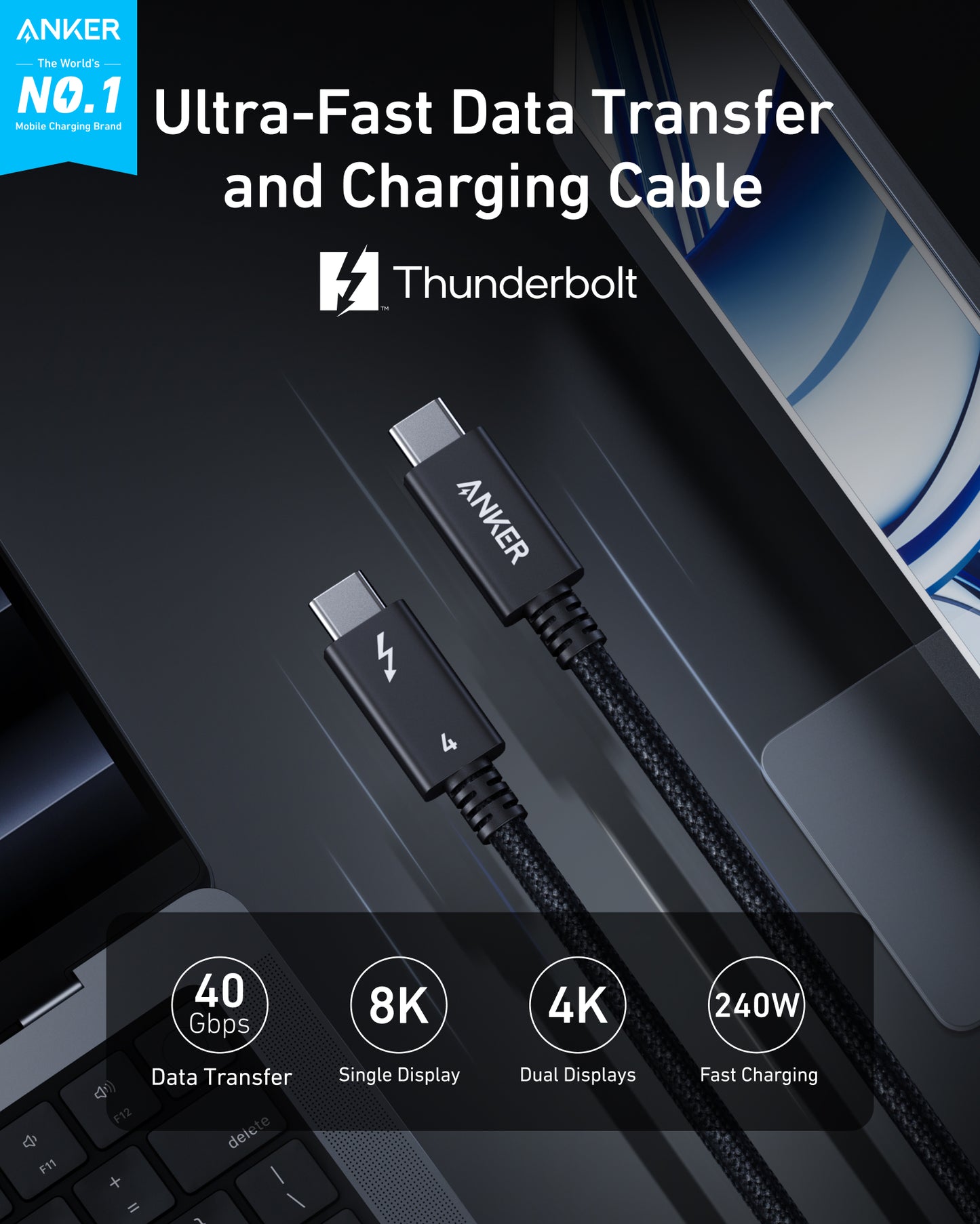 Anker Prime Docking Station (14-in-1, Triple Display, DisplayLink) with DL7400  + Thunderbolt 4 Cable USB C to USB C (3.3 ft, 40Gbps, 240W)