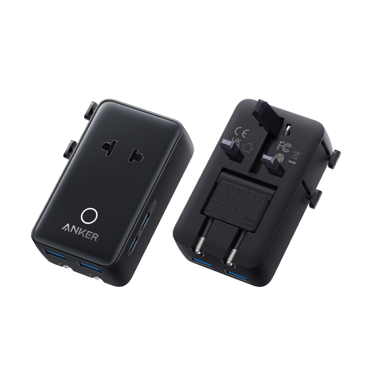 Anker Nano Travel Adapter (5-in-1, 20W, 1-Pack)