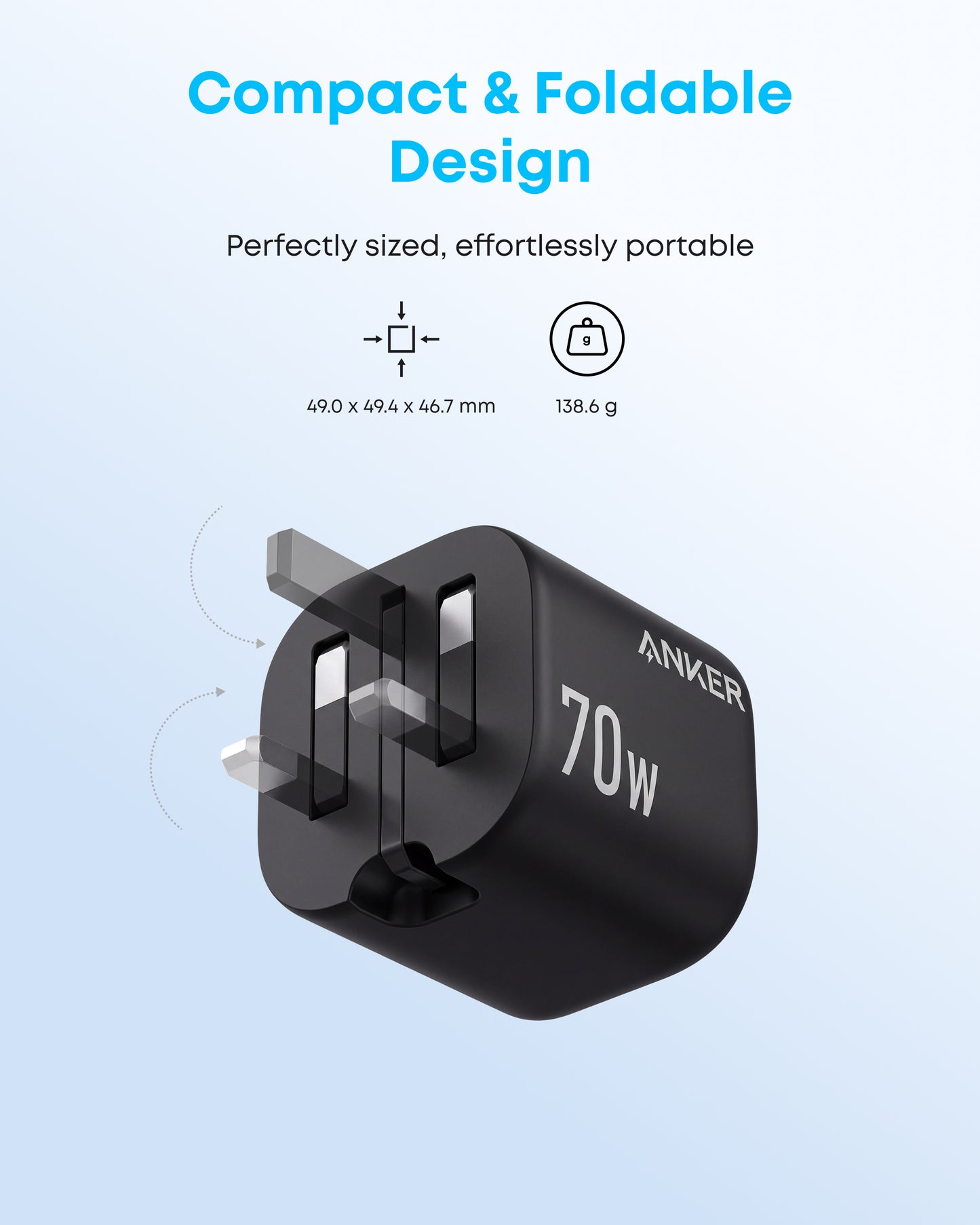Anker Zolo Charger, 4-Port Folable Wall Adapter with Ultra-Fast 70W Output