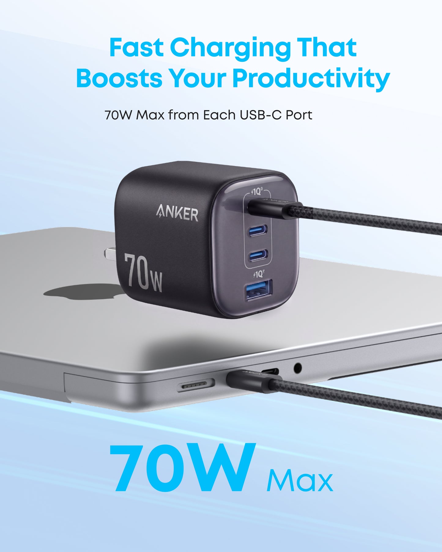 Anker Zolo Charger, 4-Port Folable Wall Adapter with Ultra-Fast 70W Output