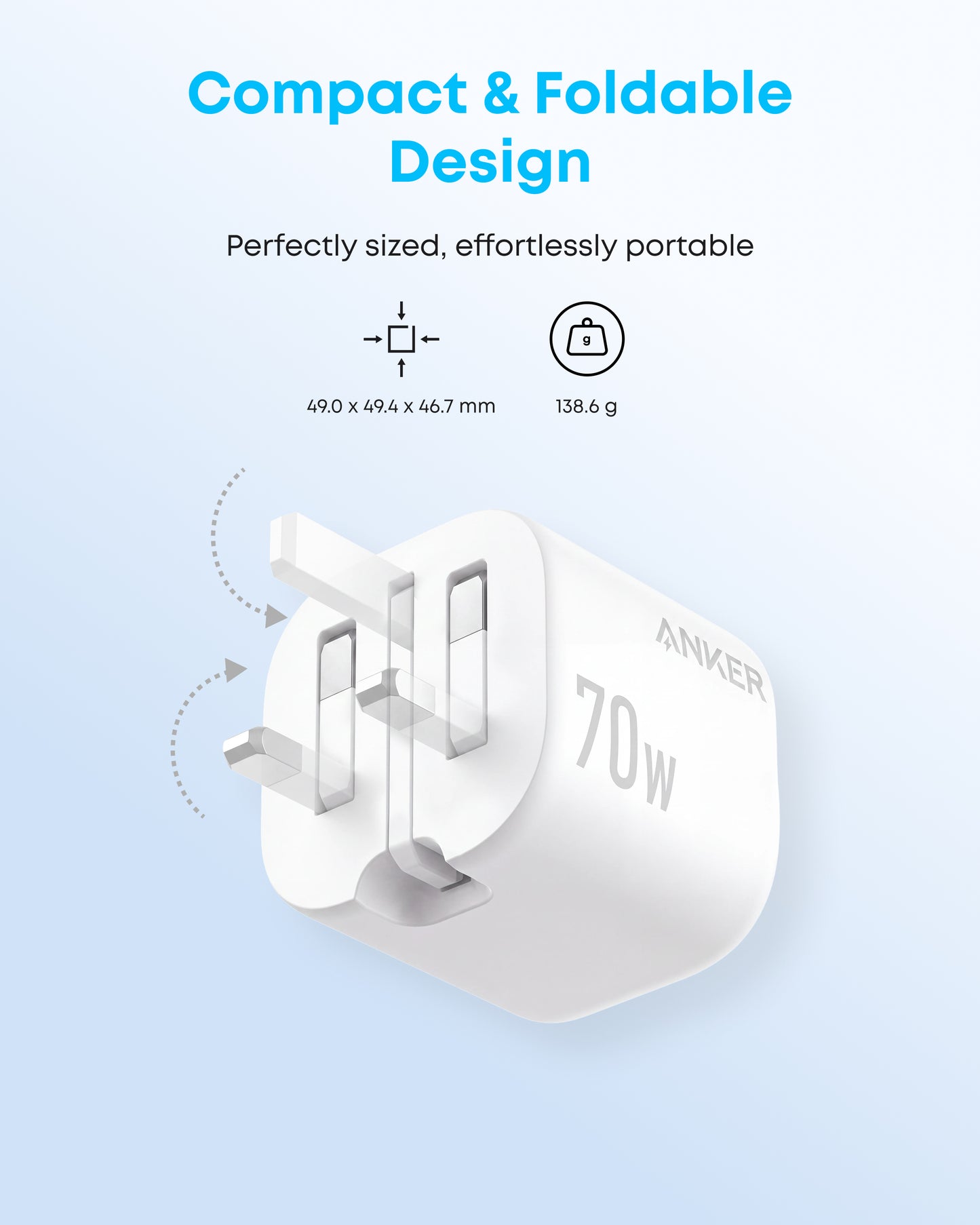 Anker Zolo Charger, 4-Port Folable Wall Adapter with Ultra-Fast 70W Output