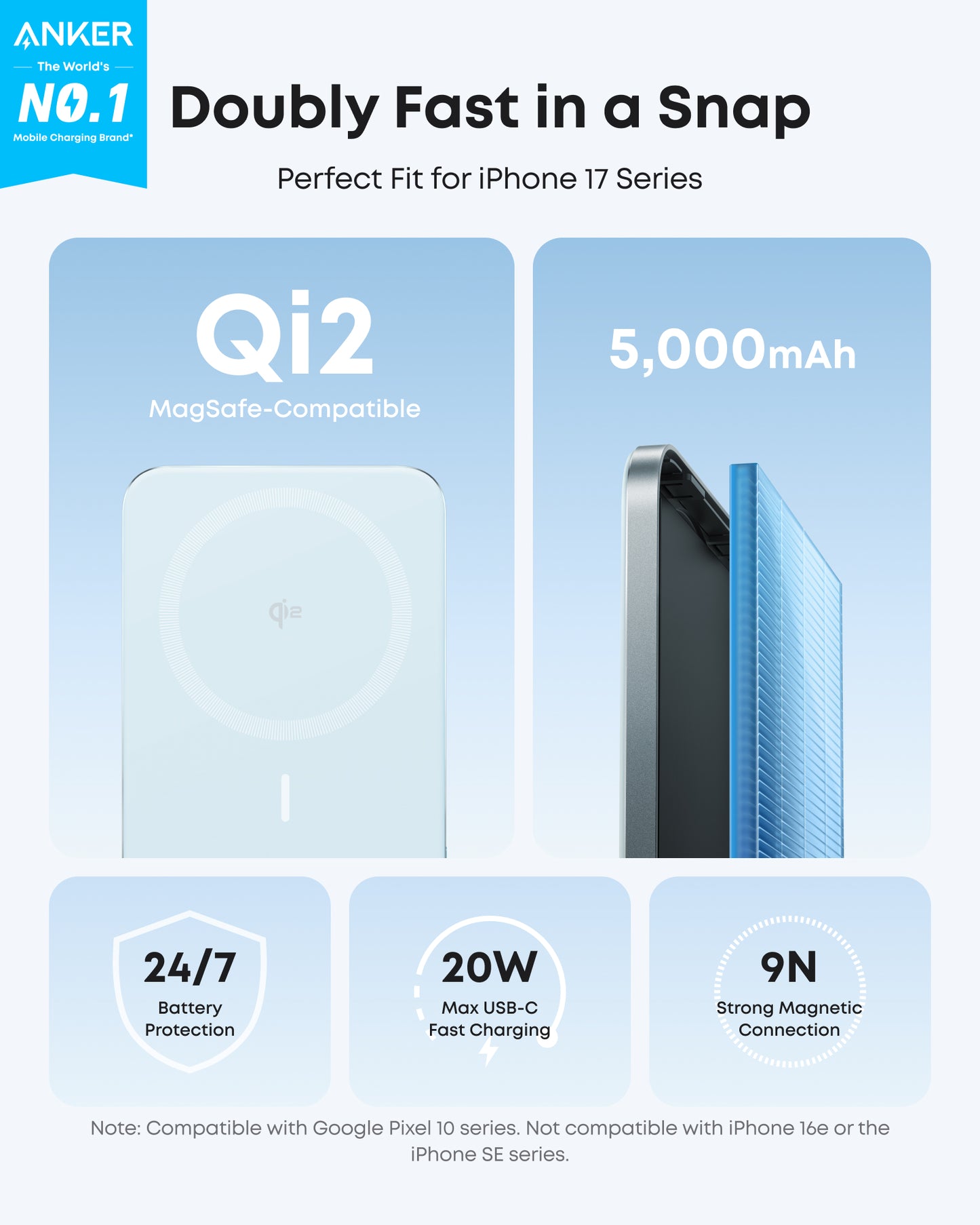 Anker Nano Power Bank, 5,000mAh Wireless Charger, Ultra-Slim, 15W Fast Charging