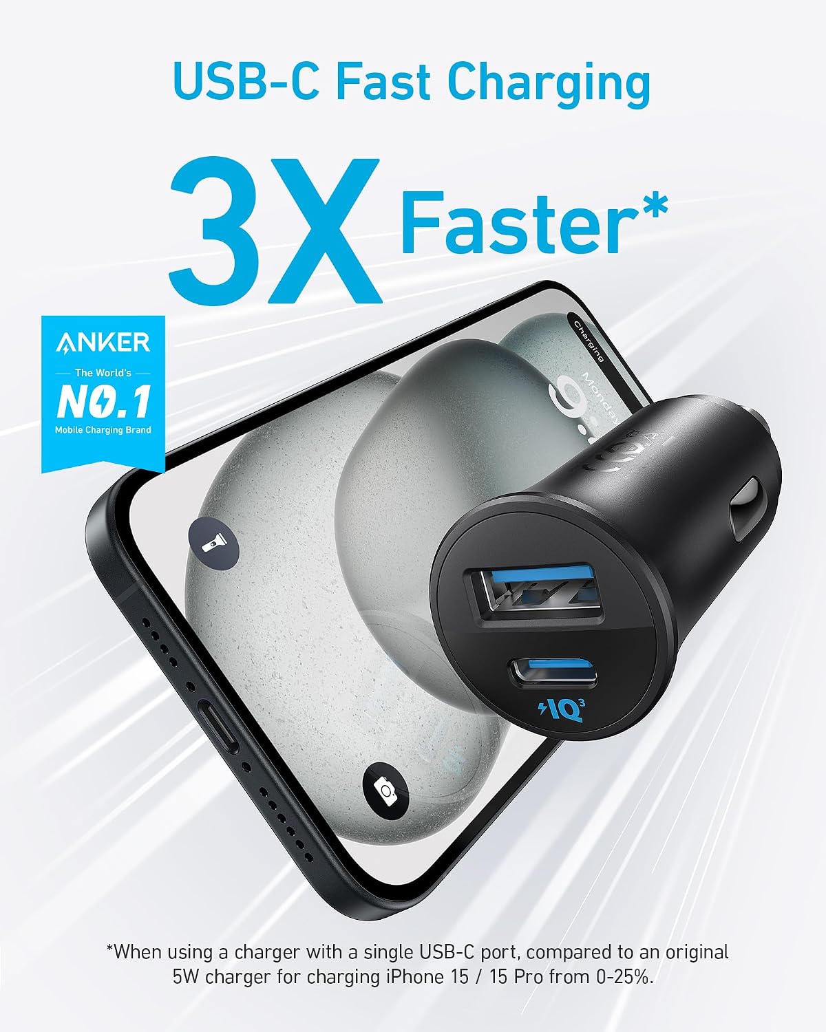 Anker 30W 2-Port USB C Car Adapter with PowerIQ 3.0