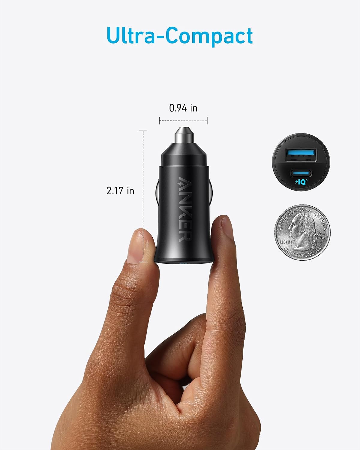 Anker 30W 2-Port USB C Car Adapter with PowerIQ 3.0