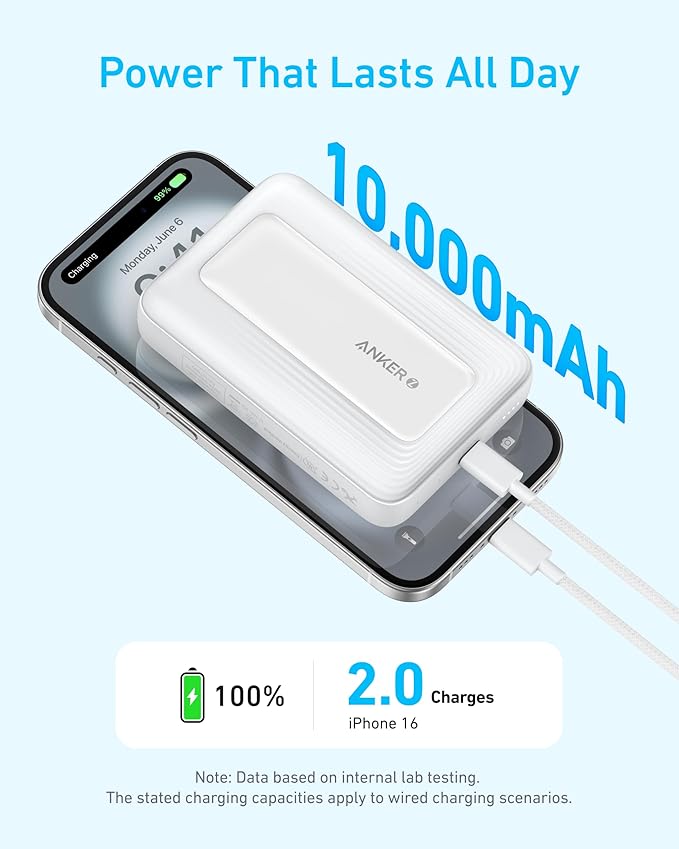 Anker Zolo 10K Magnetic Power Bank, 30W Wireless Charger