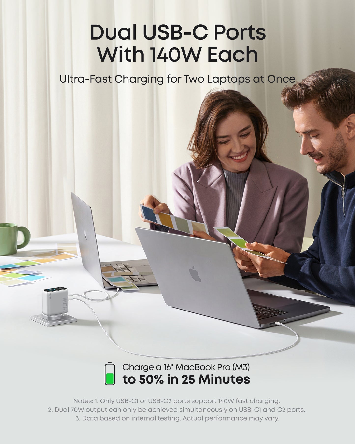 Anker Laptop Charger (140W, 4-Port, PD 3.1) with USB-C Cable