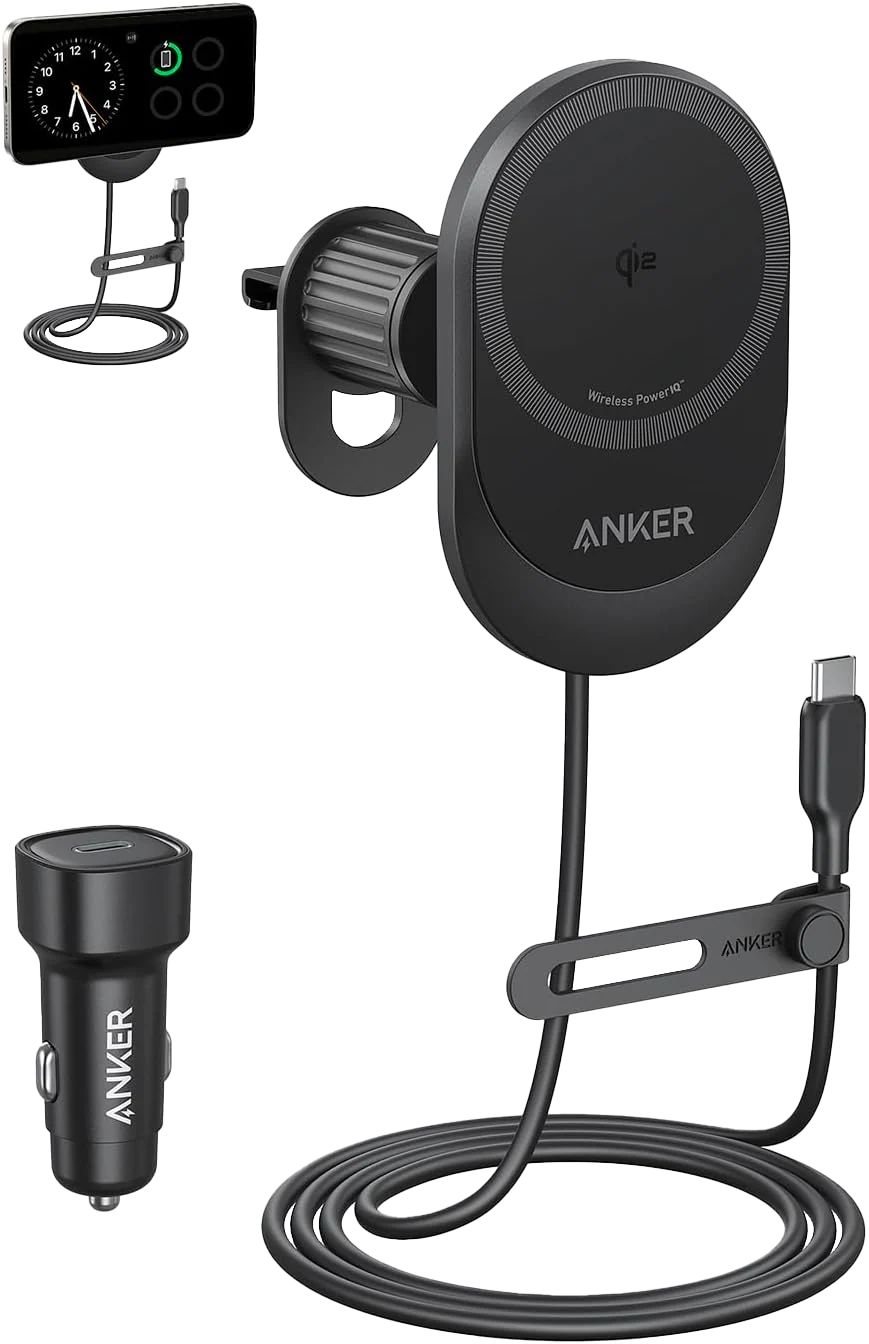 Anker MagGo Wireless Car Charger (Pad, Built-In USB-C Cable)