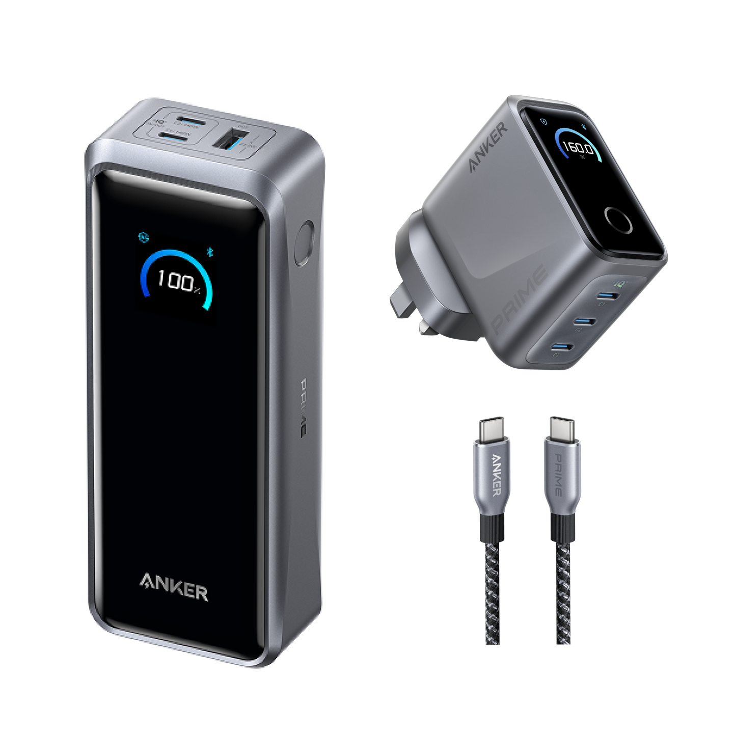 Anker Prime Power Bank (26K, 300W) and Anker Prime Charger (160W, 3 Ports, Smart Display)