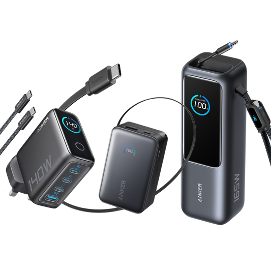 Anker Laptop Power Bank (25K, 165W, Retractable Cables) + Anker Laptop Charger (140W, 4-Port, PD 3.1) + Anker Nano Power Bank (10K, 45W, Retractable Cable)