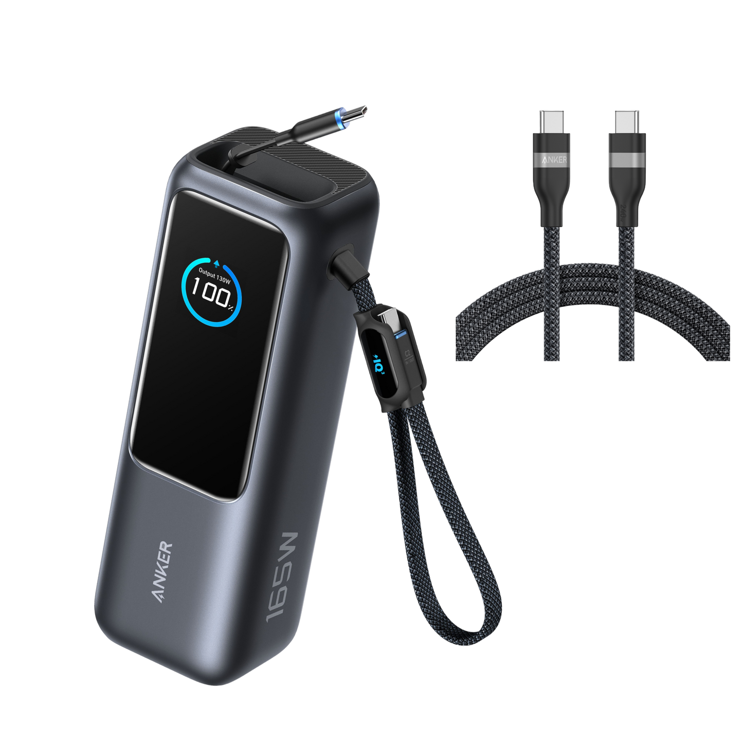 Anker Laptop Power Bank (25K, 165W, Built-In and Retractable Cables) + USB-C to USB-C Cable (240W, 6ft)