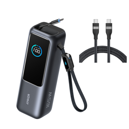 Anker Laptop Power Bank (25K, 165W, Built-In and Retractable Cables) + USB-C to USB-C Cable (240W, 6ft)