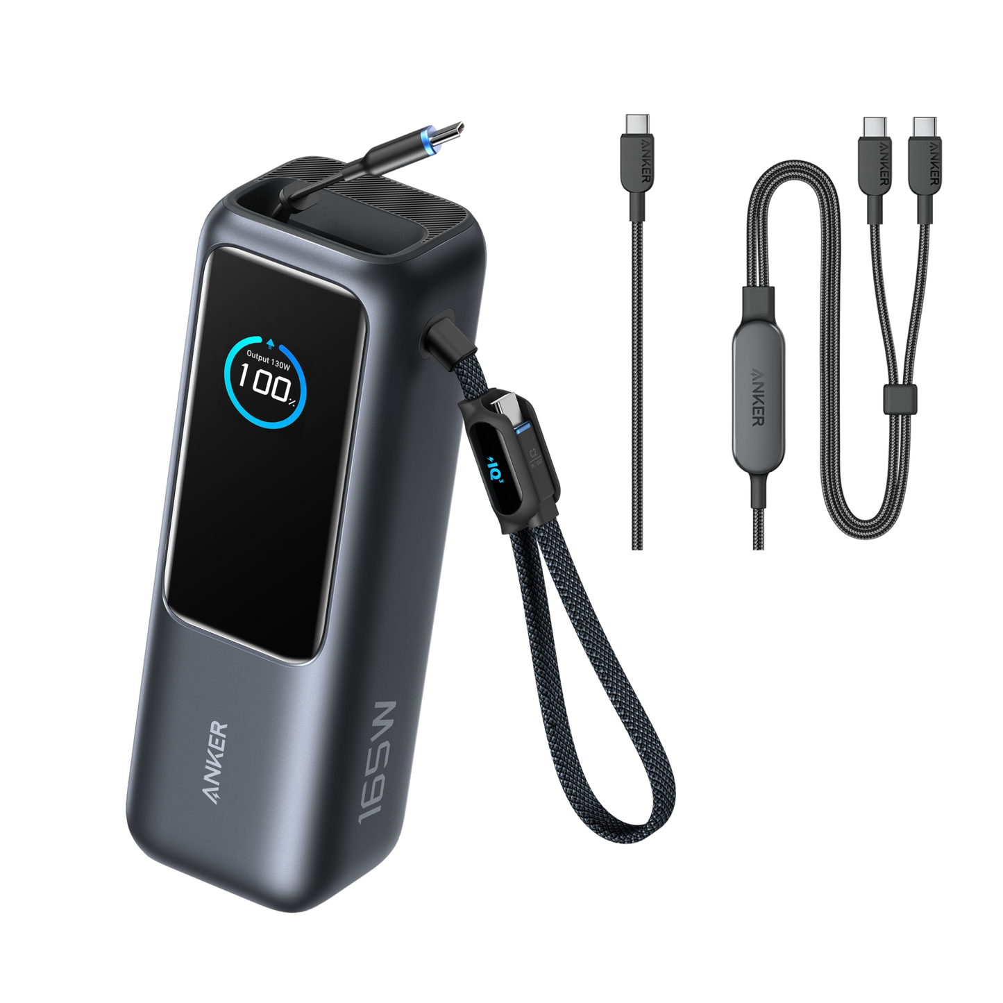 Anker Laptop Power Bank (25K, 165W, Built-In and Retractable Cables) + 2-in-1 USB C to USB C Cable (140W)