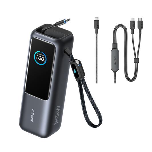 Anker Laptop Power Bank (25K, 165W, Built-In and Retractable Cables) + 2-in-1 USB C to USB C Cable (140W)